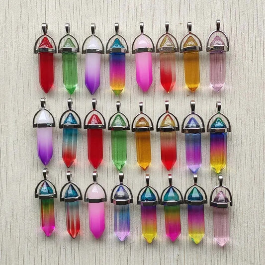 24pcs/lot aura quartz colorful pillar Point charms pendants for necklaces jewelry making