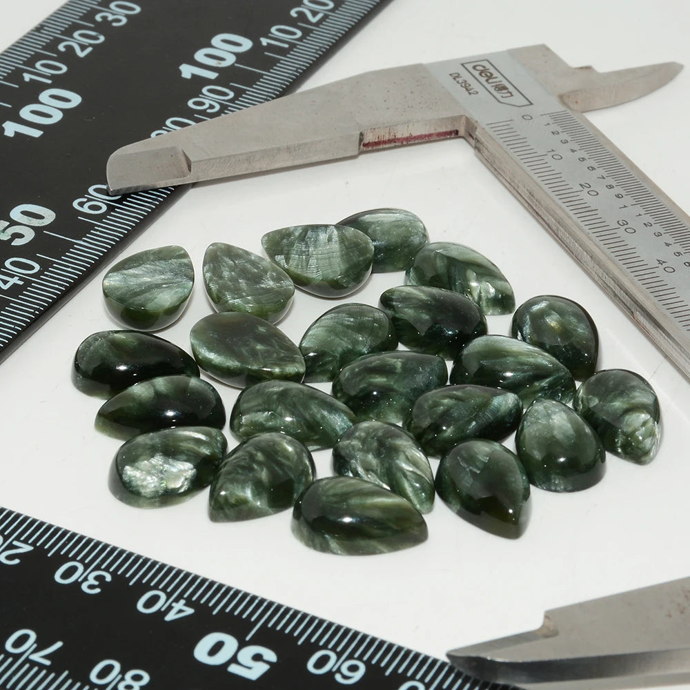 Natural Seraphinite / Clinochlore Water Droplet Cabochon 8x12mm / 10x14mm , 2 Pieces / Lot