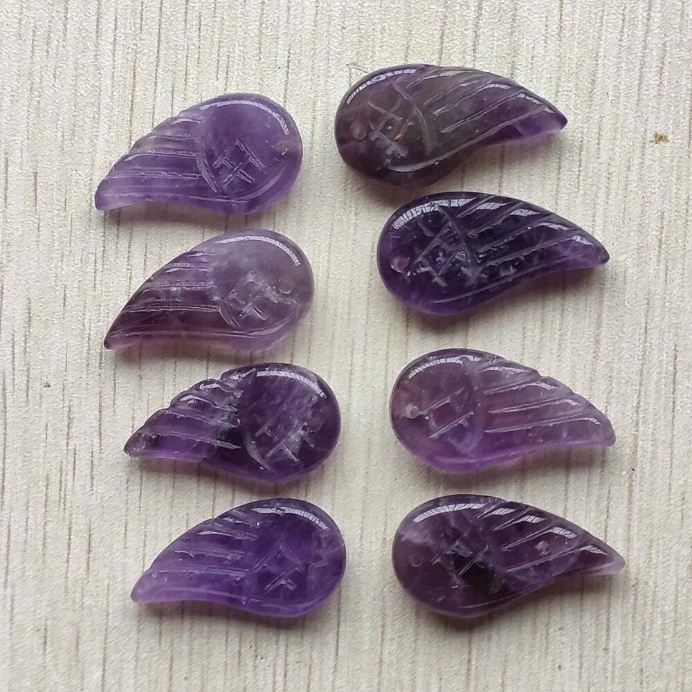 8pcs/lot Natural amethysts stone carved angel wings shape pendants for jewelry making Wholesale