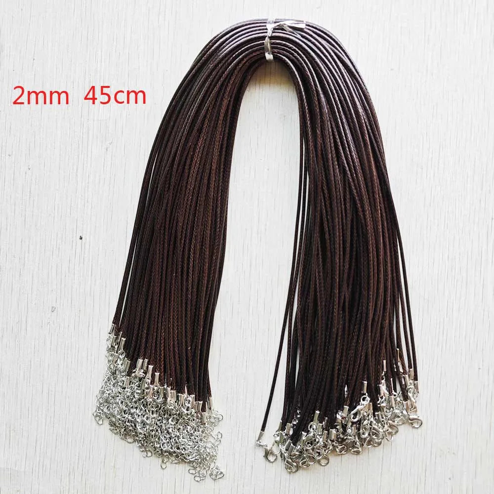 100 pcs 1.5mm 2.0mm Mix Black Coffee Wax rope lobster clasp necklaces 45mm 60cm 70cm lanyard cords diy pendants Jewelry Making