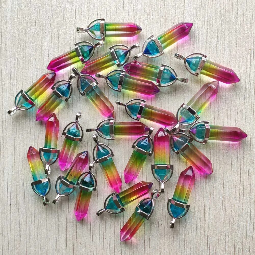 24pcs/lot Aura Quartz 3 colors pillar Point charm pendants for jewelry making Wholesale