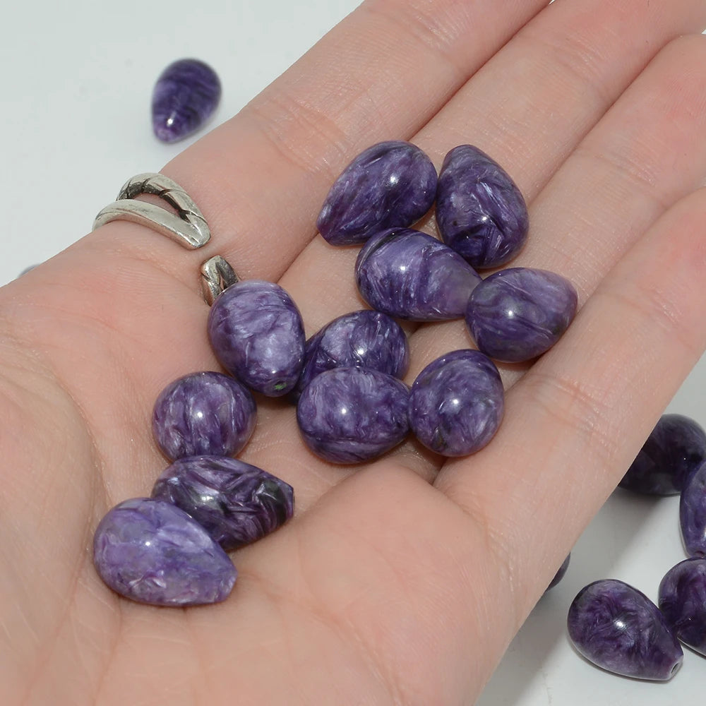 Natural Charoite Half Drilled Round Water Drop Beads 2 Pieces / Lot