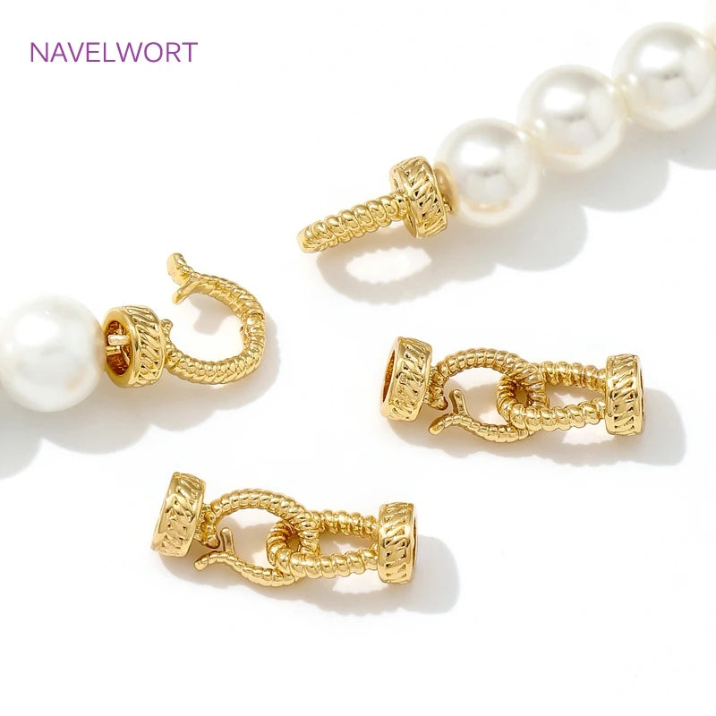 18K Gold Plated Brass Pearl Clasp Lock,Brass Connector Clasps End Caps Fastener