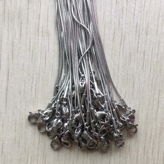 50pcs 0.9mm 1.2mm Stainless Steel Snake Chain Necklaces 45cm+5cm Lobster Clasp DIY Jewelry Accessories Wholesale