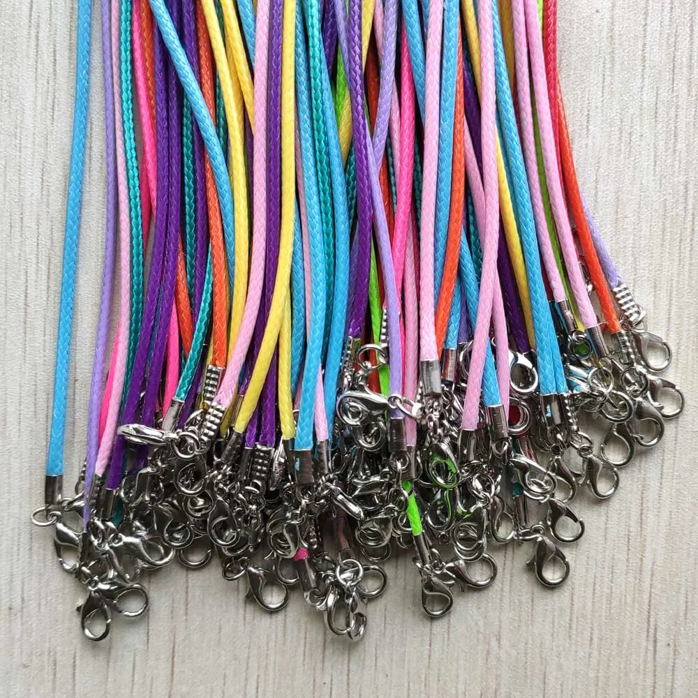 100pcs 1.5mm 2.0mm mix Wax Leather cord rope necklaces 45cm with Lobster clasp for diy pendants jewelry