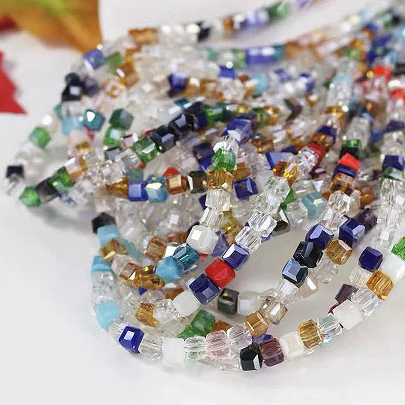 100-300PCS 4mm Cube Beads Mixed Color Jewelry Crystal Square Beads for DIY Jewellery Making Necklace Bracelet Earrings