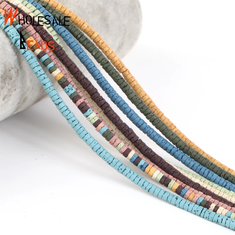 2x4mm Natural Stone Beads Colorful Cylinder Volcanic Rock Lava Beads For Jewelry Making DIY Handmade Bracelet Necklace 15'' strand