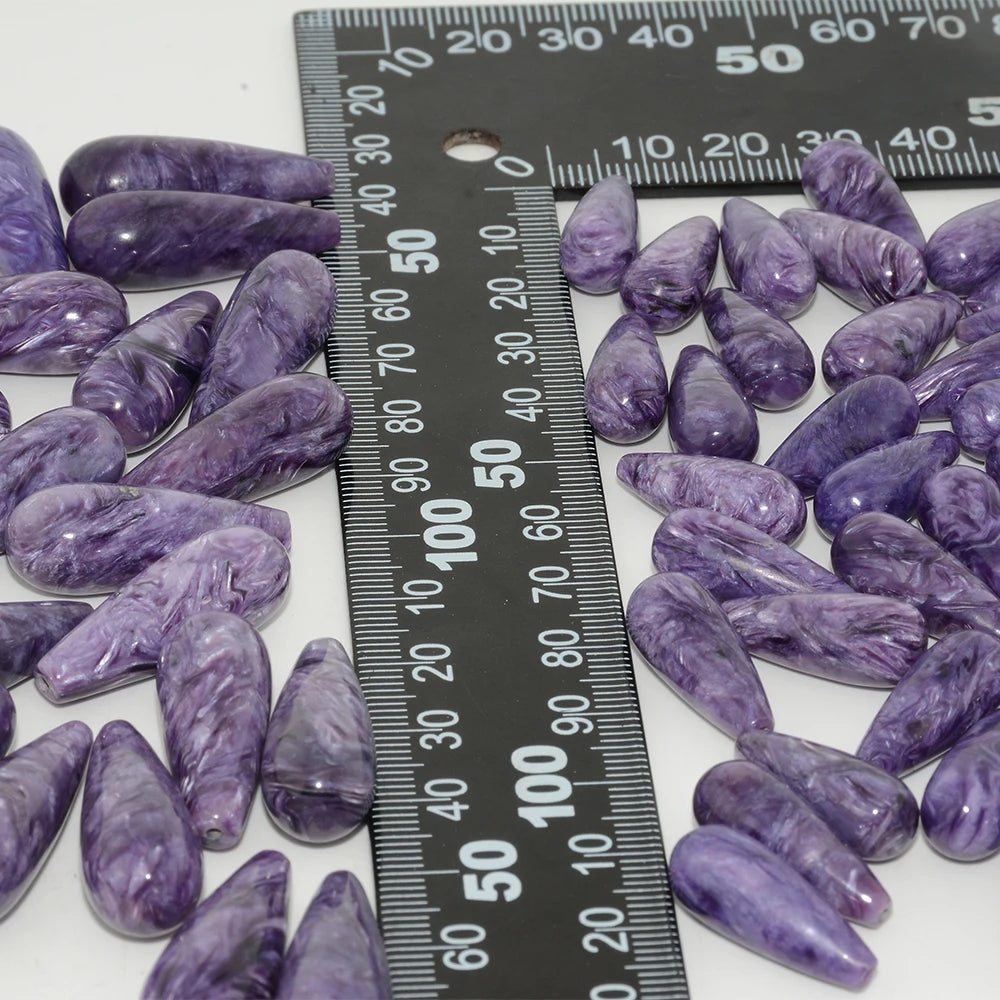 Natural Charoite Half Drilled Round Water Drop Beads 2 Pieces / Lot