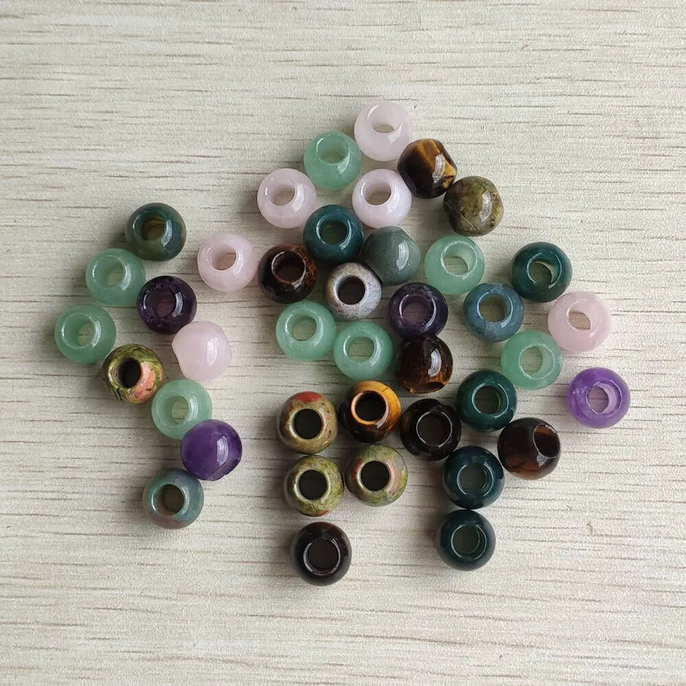 30pcs natural stone mixed round shape big hole Charms beads 12mm For Jewelry accessories making  wholesale