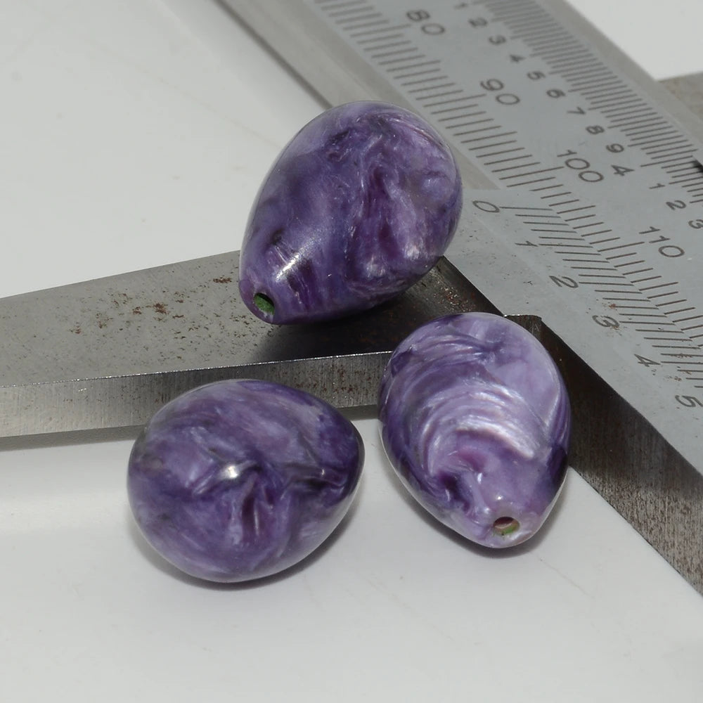 Natural Charoite Half Drilled Round Water Drop Beads 2 Pieces / Lot