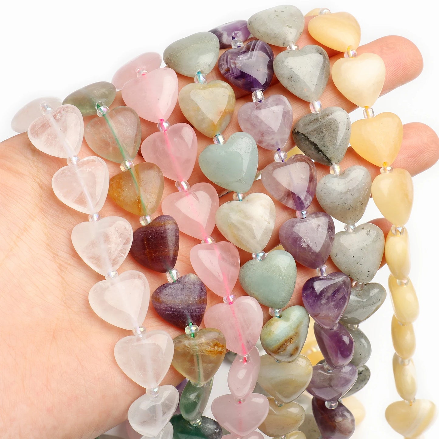 14mm AA Love Heart Natural Stone Loose Beads for Jewelry Making Diy approx 23pcs