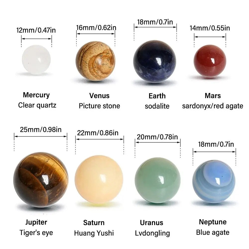 Natural Crystal 8 - 9 Planets Ball Solar Sun System Rock Quartz Stones Beads Healing Reiki Chakra Energy Sphere Galaxy Model Globe