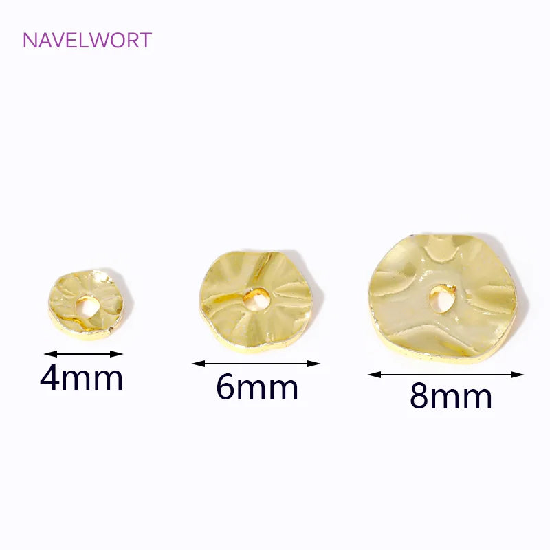 14K/18K Gold Plated Round Loose Beads Brass Wave Flat Spacer Beads 4/6/8mm