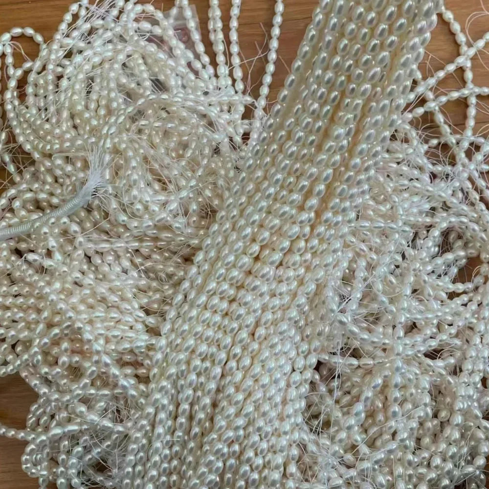 AAA Smooth Selected Natural Freshwater Pearl Rice Loose  Jewelry Making -36cm