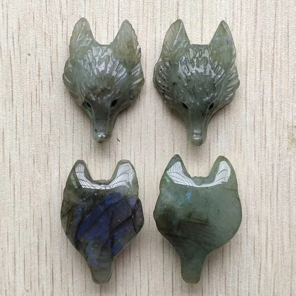 2pcs/lot natural labradorite stone carved fox shape Pendants for necklace jewelry makinge