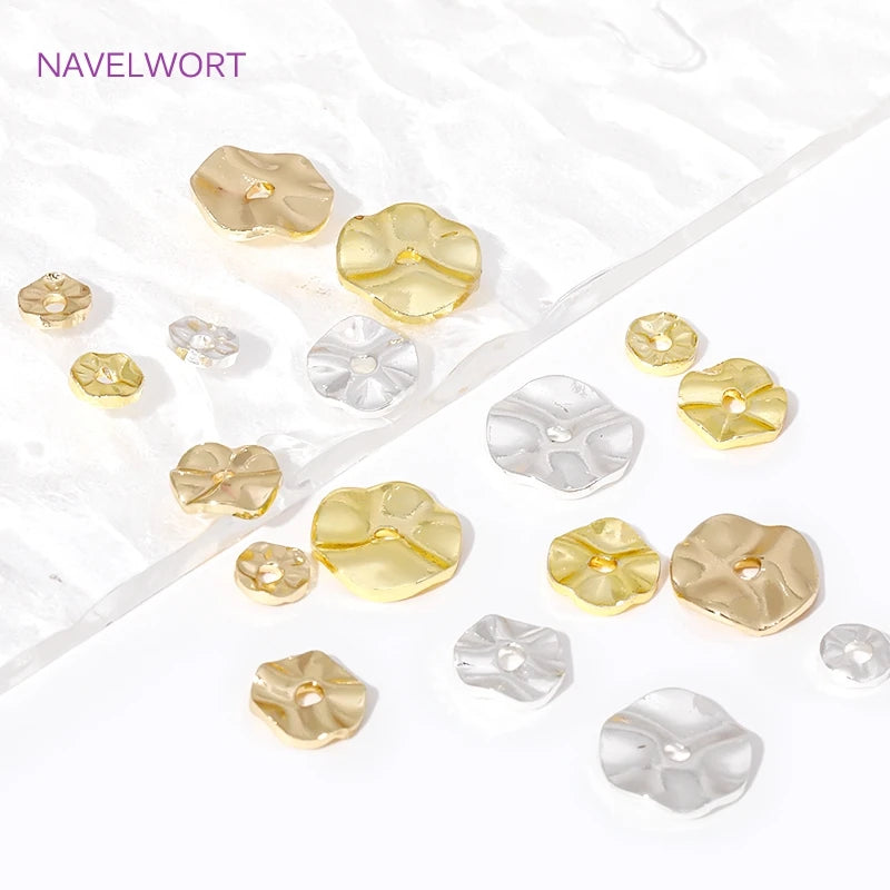 14K/18K Gold Plated Round Loose Beads Brass Wave Flat Spacer Beads 4/6/8mm