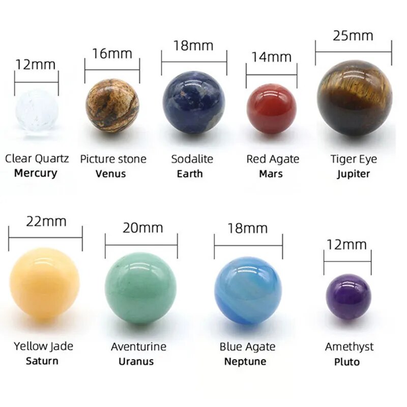 Natural Crystal 8 / 9 Planets Ball Solar Sun System Rock Quartz Stones Beads Healing Reiki Chakra Energy Sphere Galaxy Model Globe