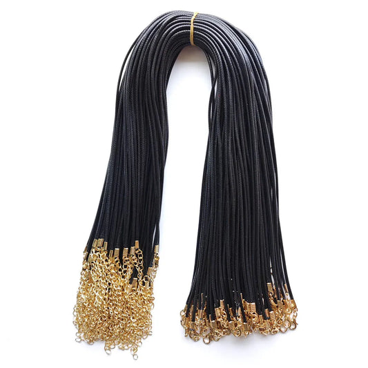 100pcs 1.5mm 2mm Black Wax Leather Cord AdjustableGold Chain 45+5cm Lobster Clasp Necklaces Jewelry Making