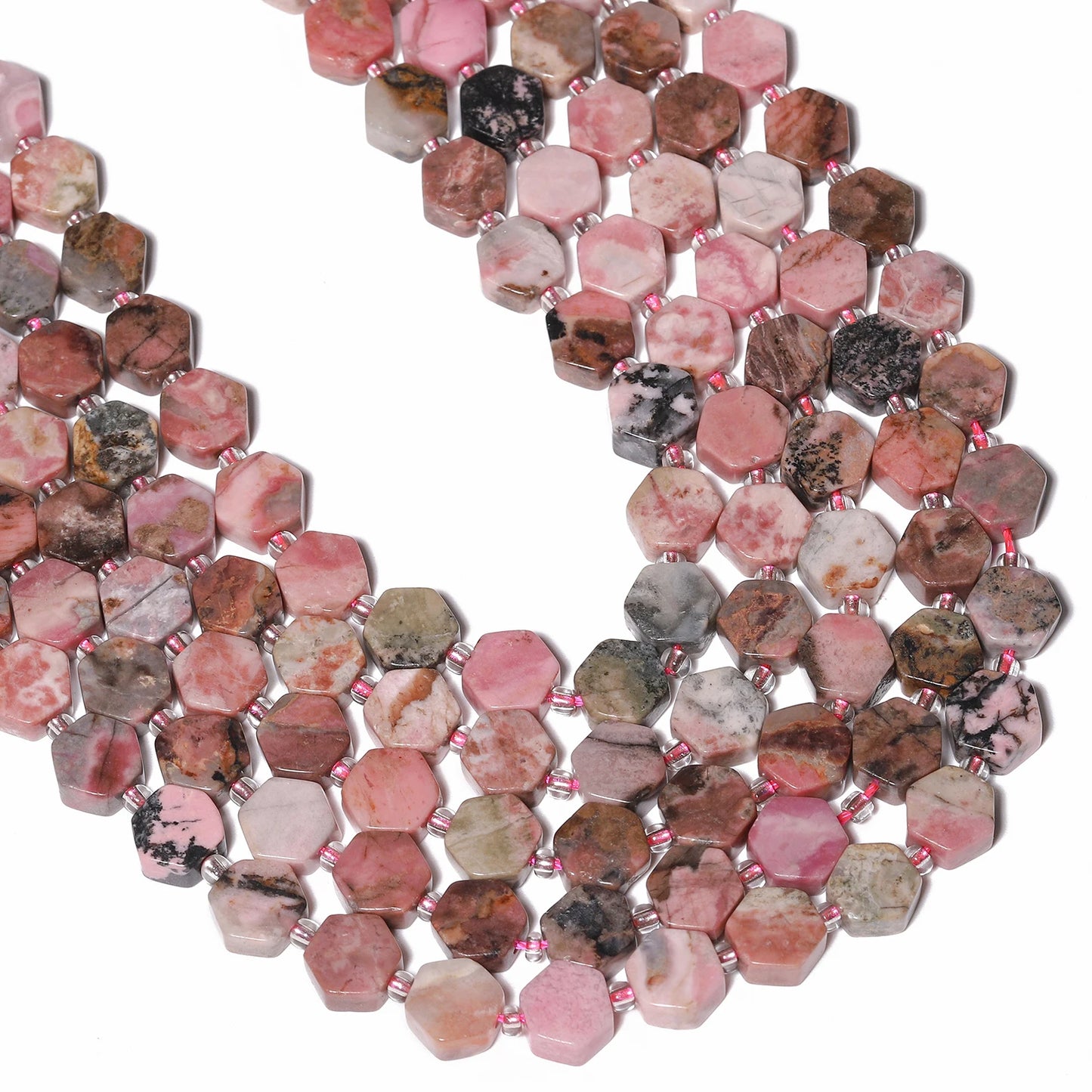 AAA Hexagon Natural Stone Rhodonite Beads 9x5mm