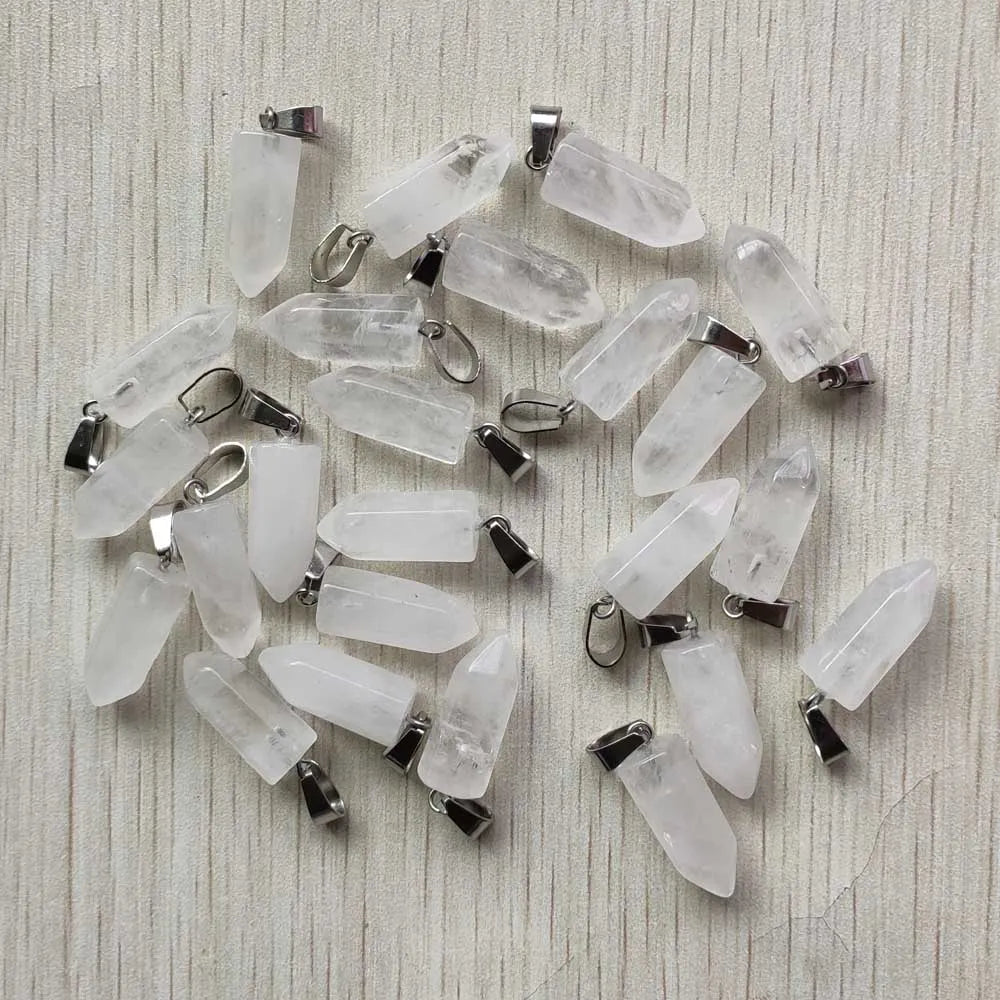 50pcs natural Rock Quartz crystal hexagonal pillar charms pendants