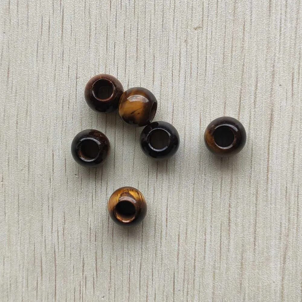 30pcs natural stone mixed round shape big hole Charms beads 12mm For Jewelry accessories making  wholesale