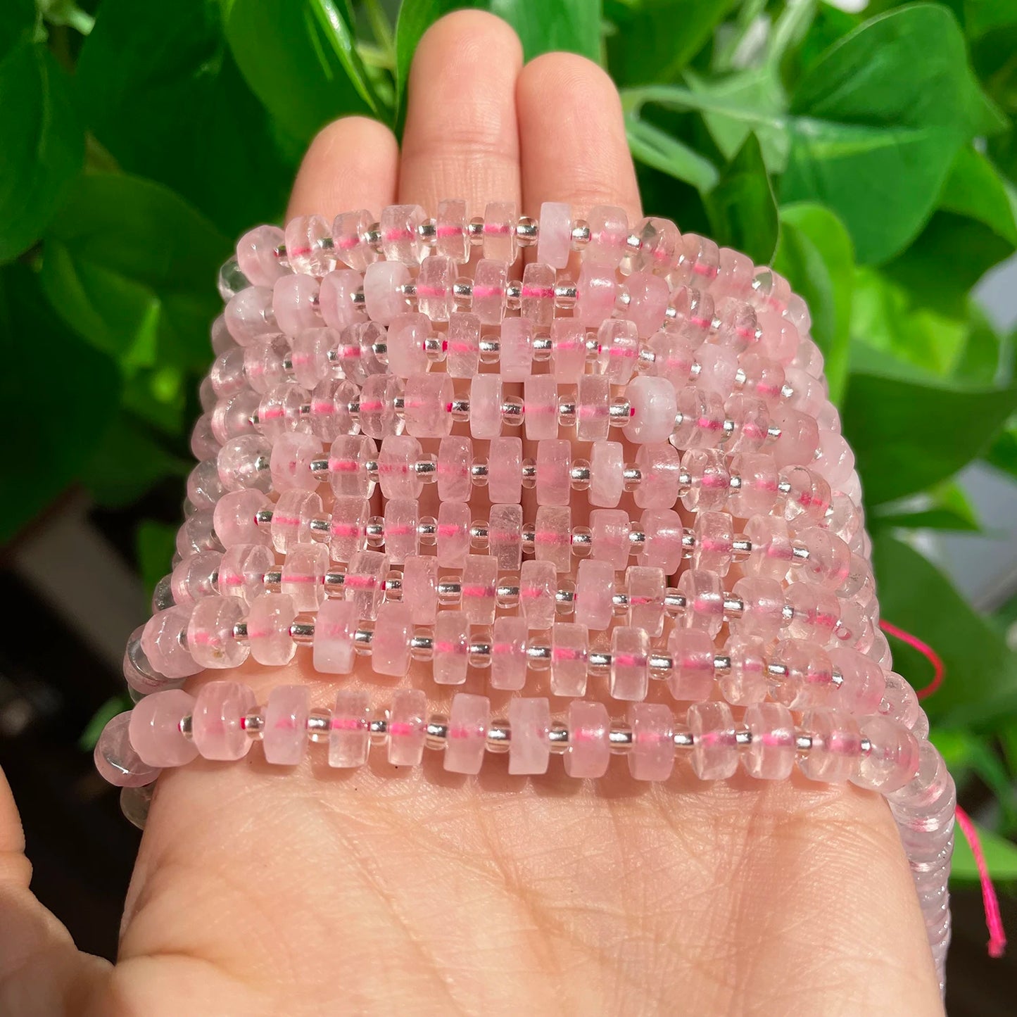 Rose Quartz Rondelle Wheel Round Loose Spacer Beads for Jewelry Making DIY