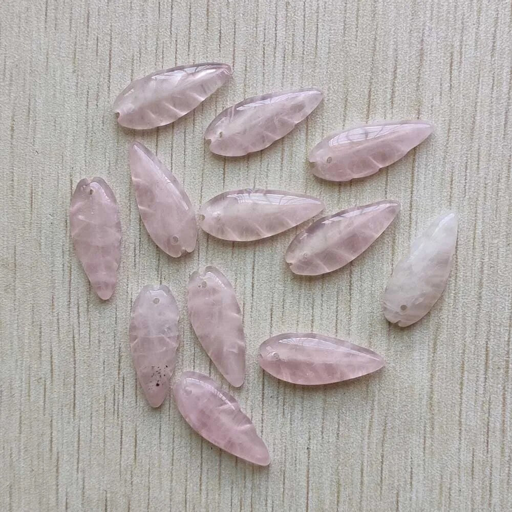 12pcs natural rose quatz carved Leaf charms pendants for jewelry Accessories making