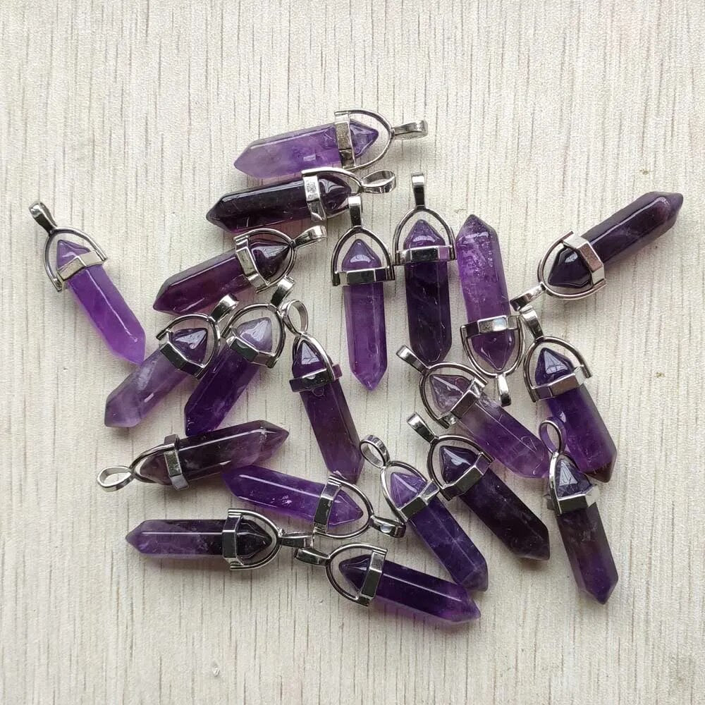 24pcs/lot Natural Amethyst stone High quality healing Point crystal pillar pendants for jewelry making