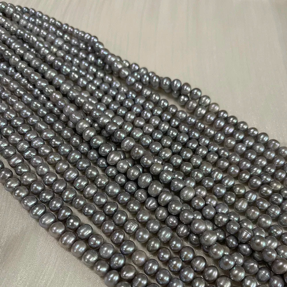 7-8mm Natural Freshwater Pearl Threaded Grey Oval Loose Bead pearls Strand