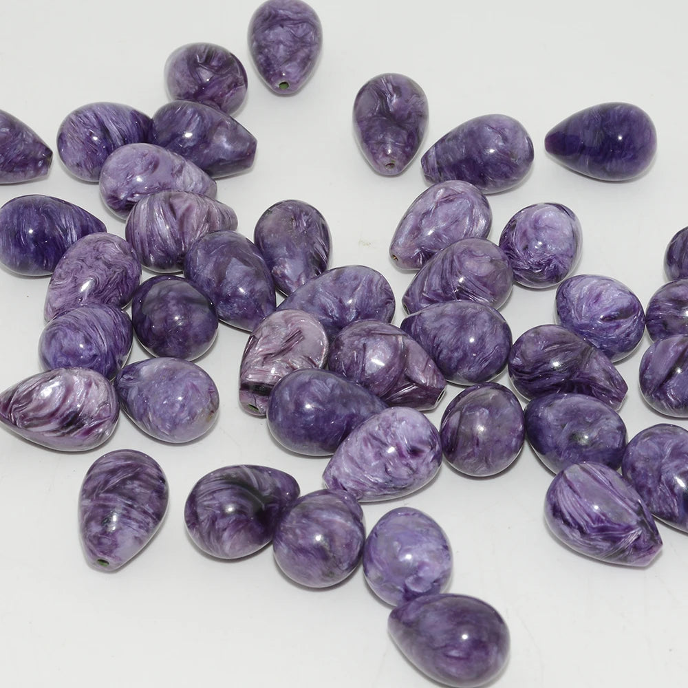 Natural Charoite Half Drilled Round Water Drop Beads 2 Pieces / Lot