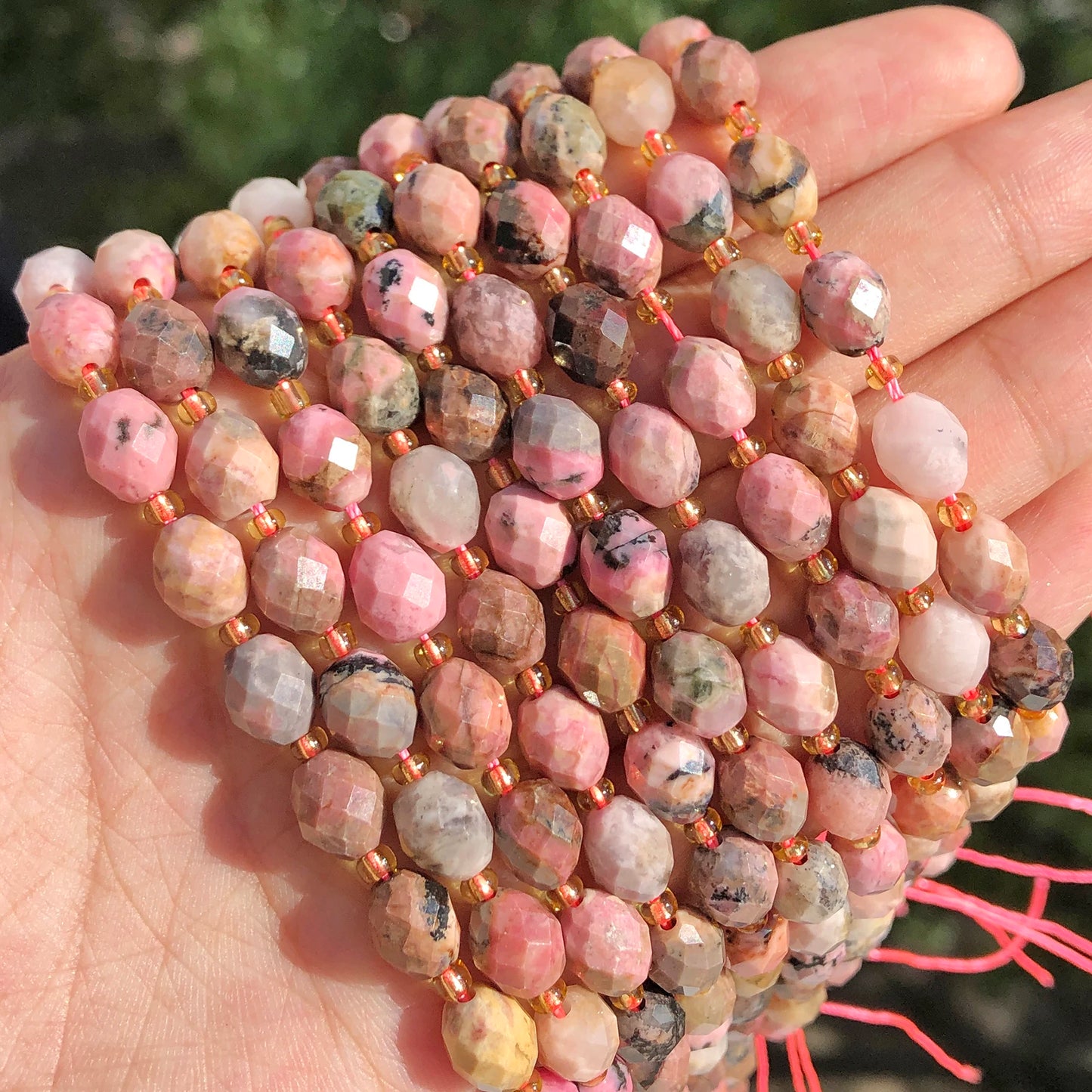 8x7mm AAA Faceted Oval Rhodonite Beads Natural Stone Pink Rice Shape