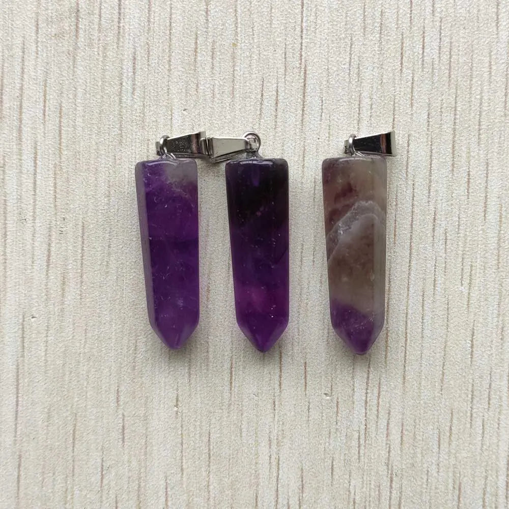 12pcs/lot Natural Amethyst Stone pendulum charms pendants for jewelry making Wholesale