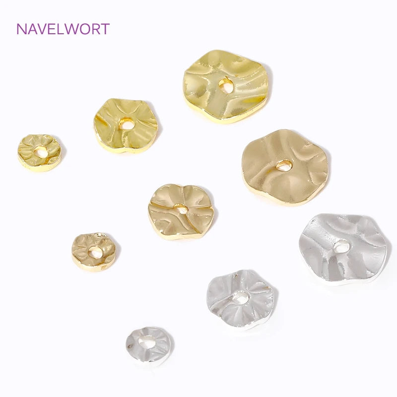 14K/18K Gold Plated Round Loose Beads Brass Wave Flat Spacer Beads 4/6/8mm
