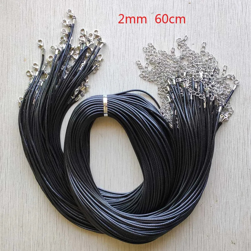 100 pcs 1.5mm 2.0mm Mix Black Coffee Wax rope lobster clasp necklaces 45mm 60cm 70cm lanyard cords diy pendants Jewelry Making