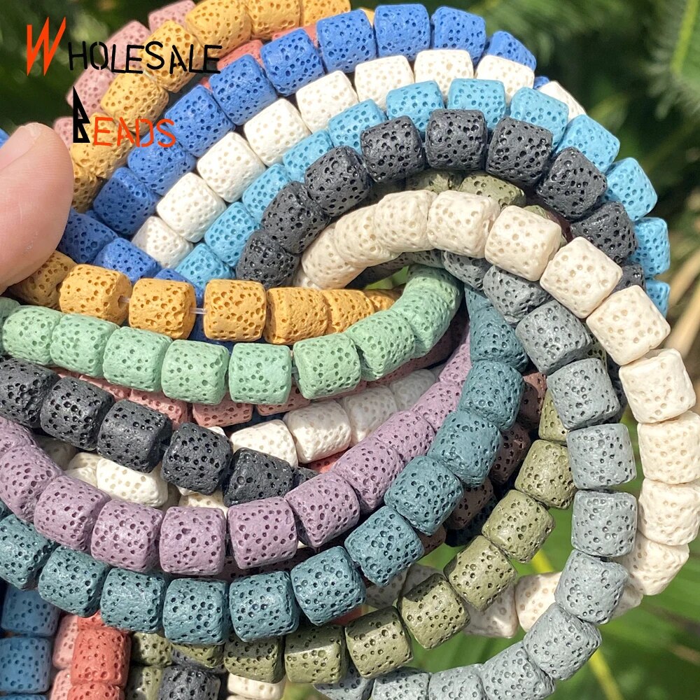 8 10mm Natural Stone Beads Colorful Volcanic Rock Lava Cylinder Beads For Jewelry Making DIY Handmade Bracelet Necklace 15'' strand