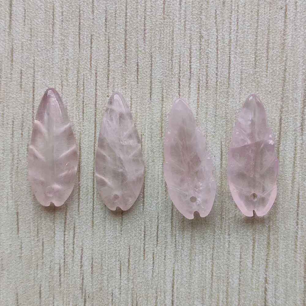 12pcs natural rose quatz carved Leaf charms pendants for jewelry Accessories making