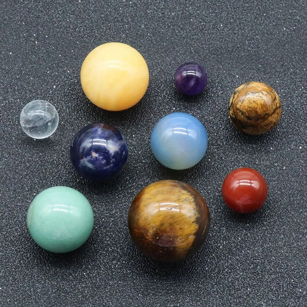 Natural Crystal 8 - 9 Planets Ball Solar Sun System Rock Quartz Stones Beads Healing Reiki Chakra Energy Sphere Galaxy Model Globe