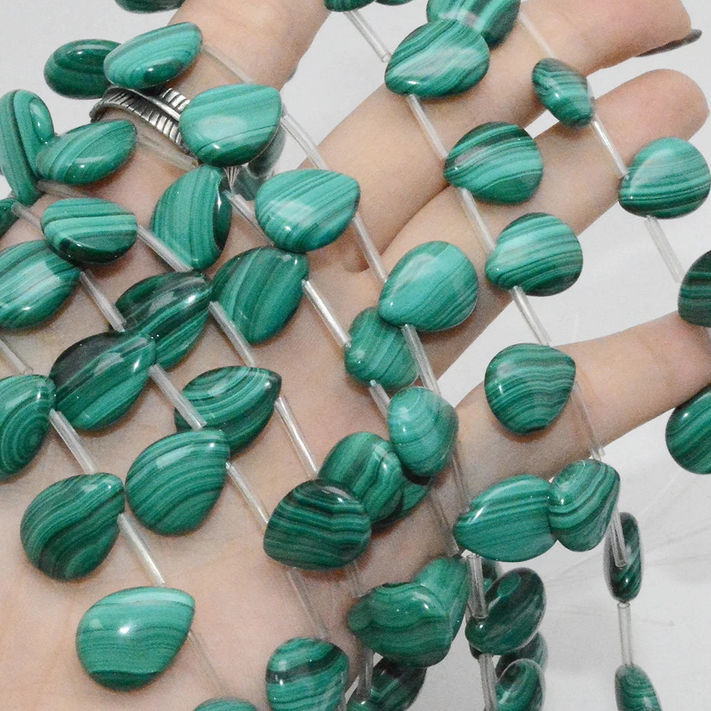 Natural Malachite Smooth Water Drop Beads 12x16mm25 Beads strand