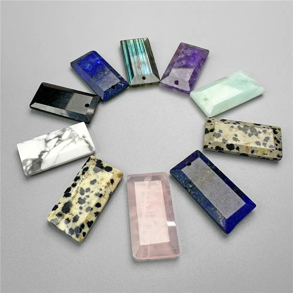 Natural Gems Stone Quartz Pendant Rectangle Slice Pendant For Women Men Jewelry Making Handmade Necklace Earring 13X25MM