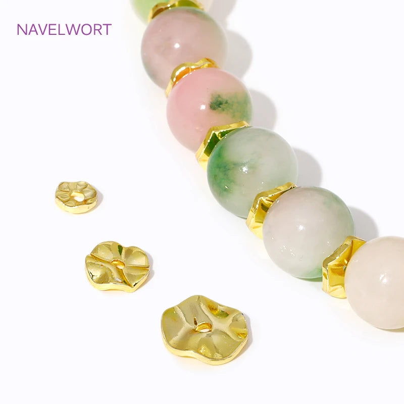 14K/18K Gold Plated Round Loose Beads Brass Wave Flat Spacer Beads 4/6/8mm