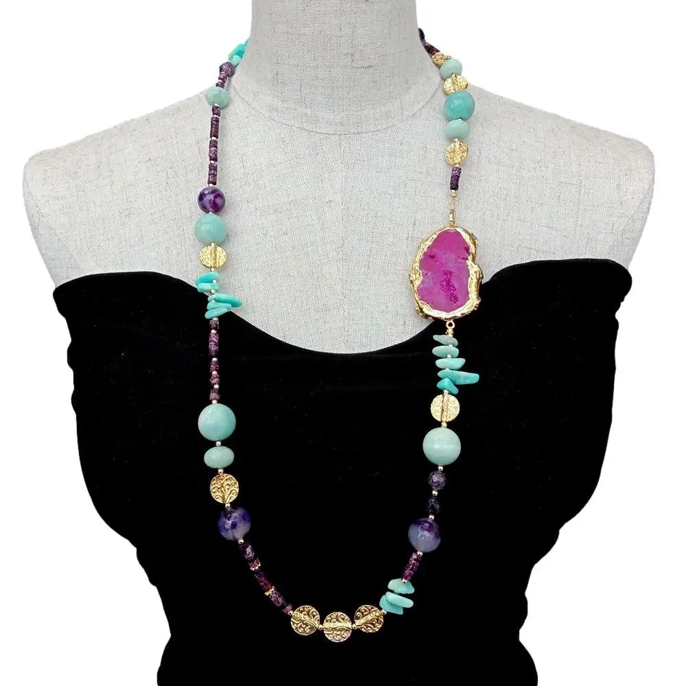 Amazontie Sea Sediment Jasper Agate Slice Long Necklace Gemstone Nekclace