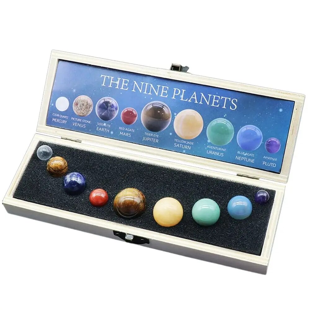 Natural Crystal 8 - 9 Planets Ball Solar Sun System Rock Quartz Stones Beads Healing Reiki Chakra Energy Sphere Galaxy Model Globe