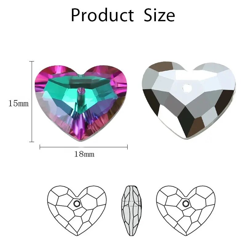 12PCS 15x18mm Crystal Beads Heart Shaped Pendant Beads for Jewelry Making Bracelet Necklace Earrings DIY Jewellery Beads