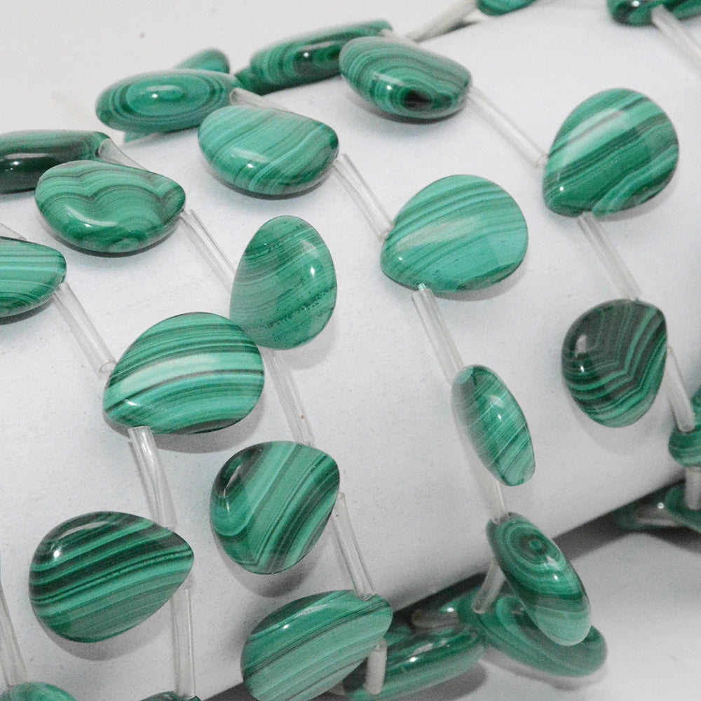 Natural Malachite Smooth Water Drop Beads 12x16mm25 Beads strand