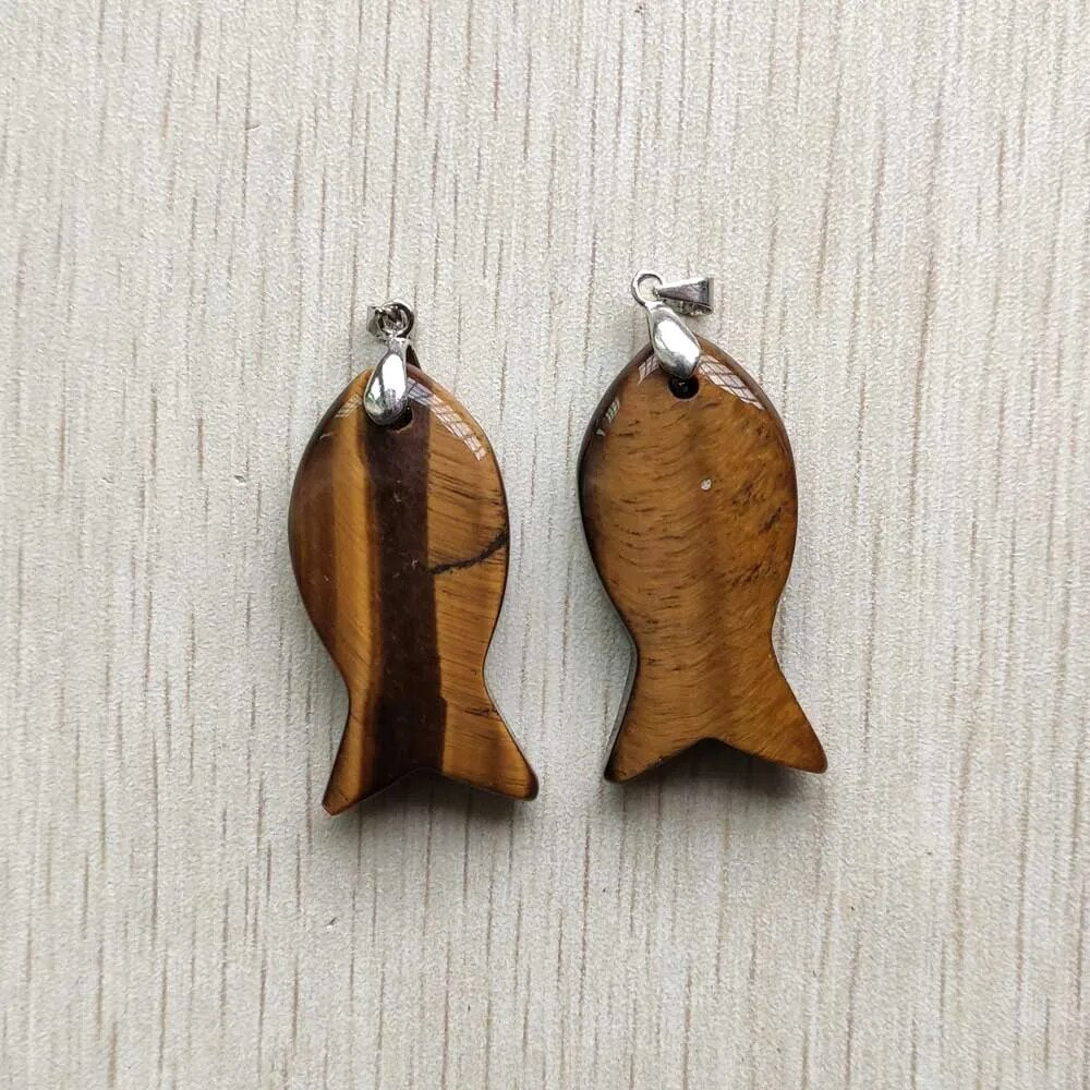 12pcs/lot natural stone mixed fish pendants diy jewelry Accessories making necklaces wholesale