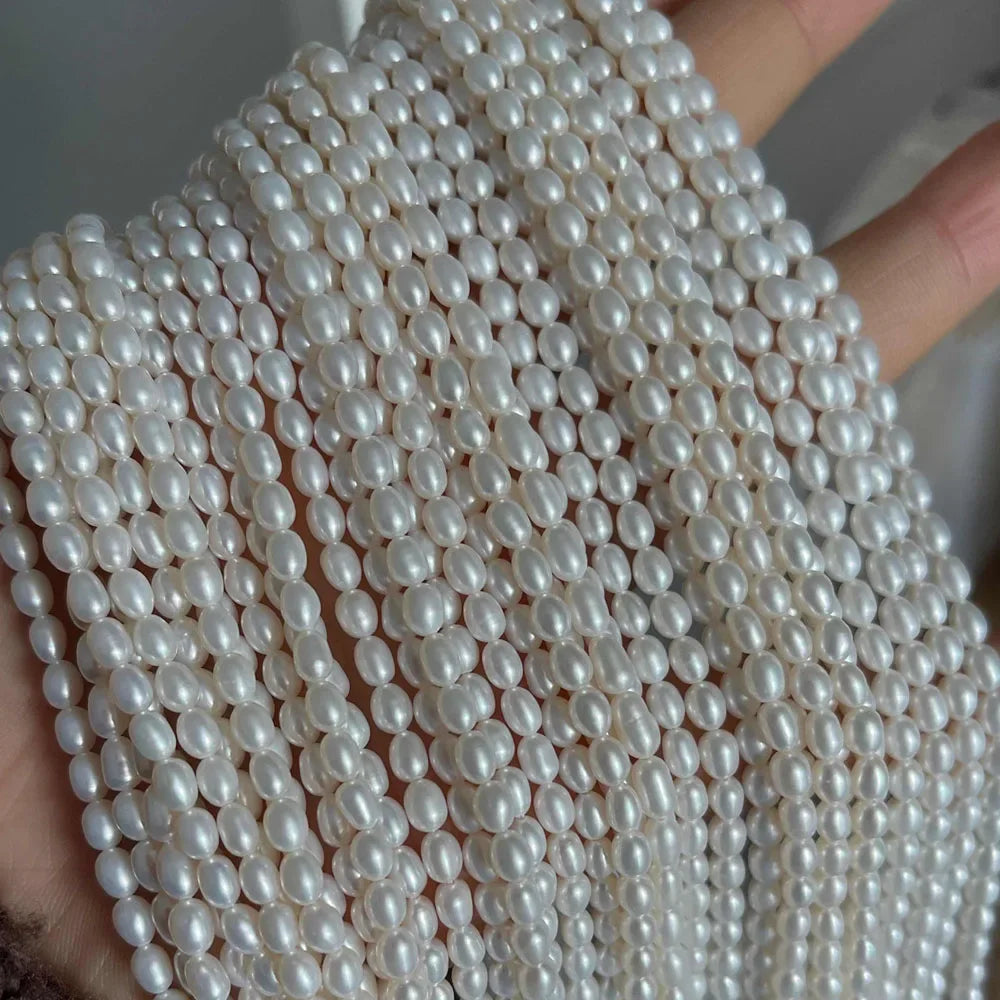 AAA Smooth Selected Natural Freshwater Pearl Rice Loose  Jewelry Making -36cm