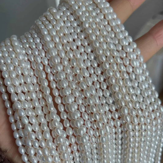 AAA Smooth Selected Natural Freshwater Pearl Rice Loose  Jewelry Making -36cm