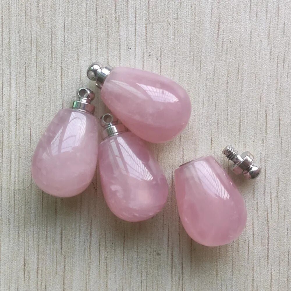 4pcs/lot Natural rose quartz pink Perfume bottle drop shape Pendants for jewelry making