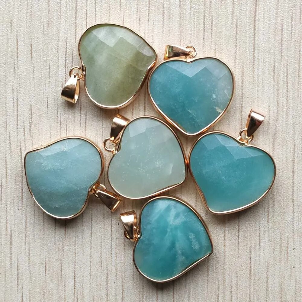 6pcs/lot Natural Amazonite stone handmade faceted bend heart pendants for jewelry making