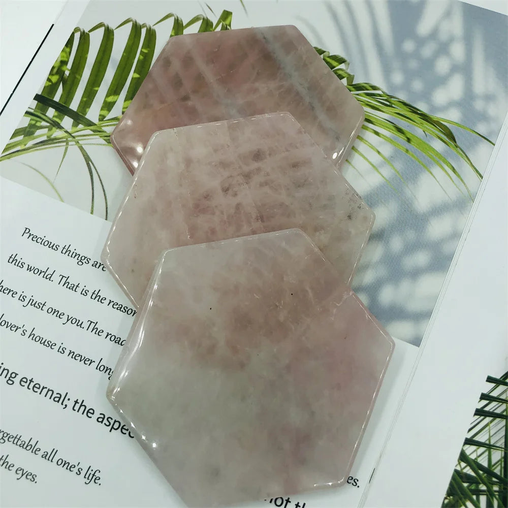 Natural Rose Quartz Coaster Crystal Stone Magic Slice Decor Healing Reiki Gift